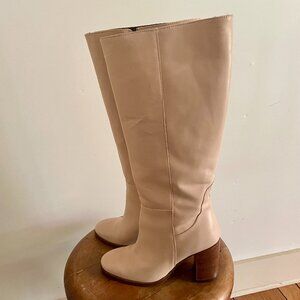 Paolo Ferri Cream or Beige Colored Tall Boot with Block Heel and rounded toe  38